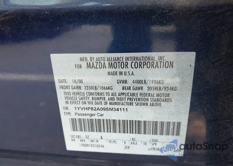 2009 Mazda Mazda6 I Grand Touring из США, поврежденный, VIN 1YVHP82A095M34111